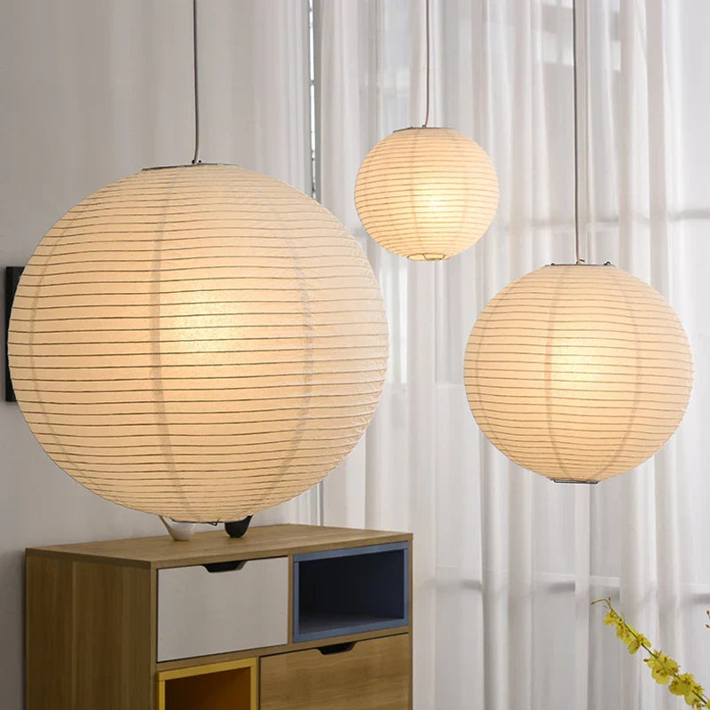 Akari LED Pendant Lamp by Afralia™: Japanese Wabi Sabi Round Noguchi Design
