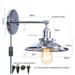 Afralia™ Vintage LED Wall Lights Pull Chain Lens Stair Aisle Bedside Lamp Iron Lightings