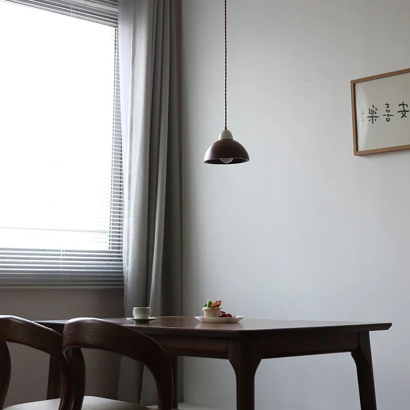 Ceramic Walnut Pendant Light with LED, Adjustable Hanging Lamp