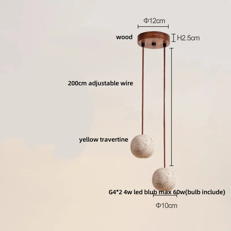 Wabi Sabi LED Pendant Lamp Yellow Travertine Stone Ball Hanging Light