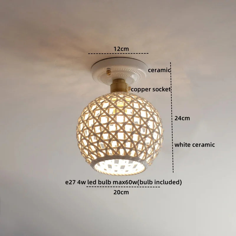 Ceramic LED Ceiling Lights: Modern Hollow Design for Living Room, Aisle, Balcony
