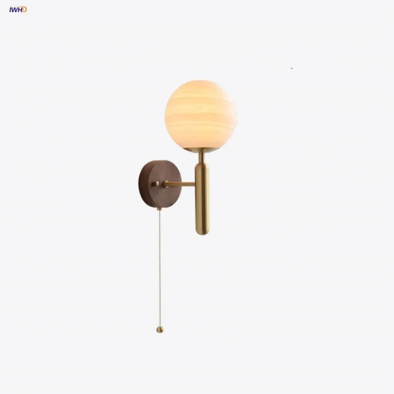 Nordic Moon LED Wall Lights with Walnut Wood Base, Modern Stair Light Fixtures