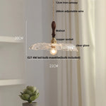 Nordic Walnut Wood LED Pendant Light Clear Glass Hang Lamp