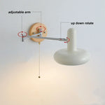 Rotating LED Wall Sconce with Pull Chain Switch, Wood Base Bedside Lamp
