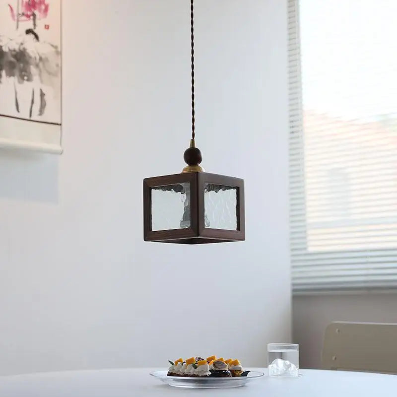 Nordic LED Pendant Lights Walnut Wood Glass Kitchen Hanging Lamp
