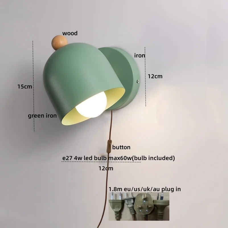 Wood Iron LED Wall Lights with Pull Chain Switch for Modern Living Spaces