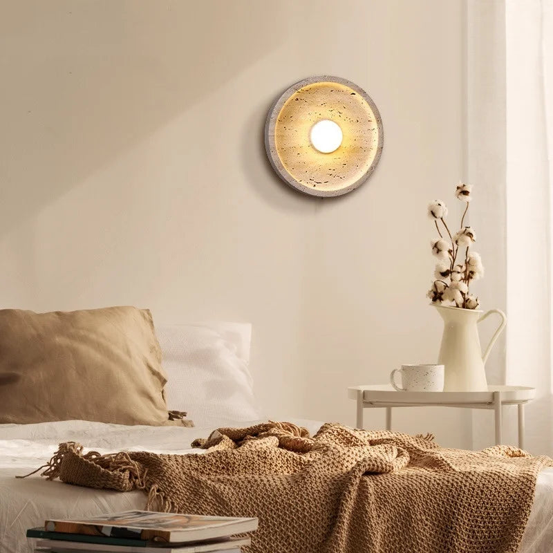 LED Wall Lamp Pull Chain Yellow Stone Modern Mirror Light