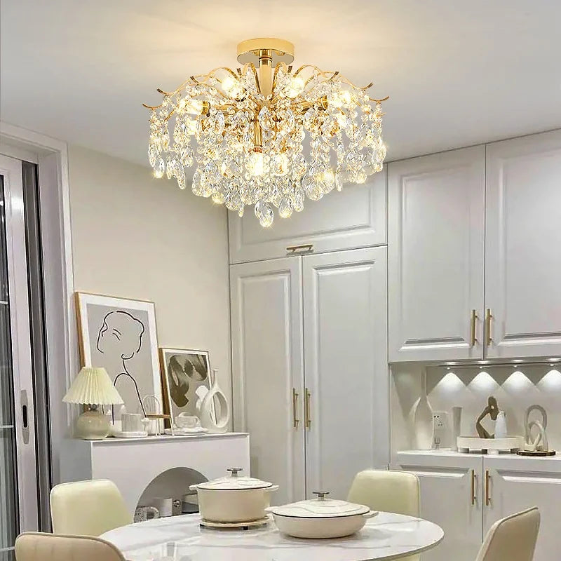 Afralia™ K9 Crystal Gold Chandelier Ceiling Light | Bedroom Home Decor LED Ceiling Lamp