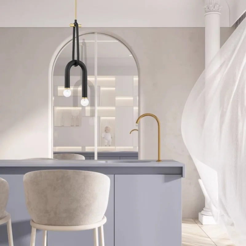 Black Aluminum Tube Dimmable LED Chandelier with U-Shaped Design