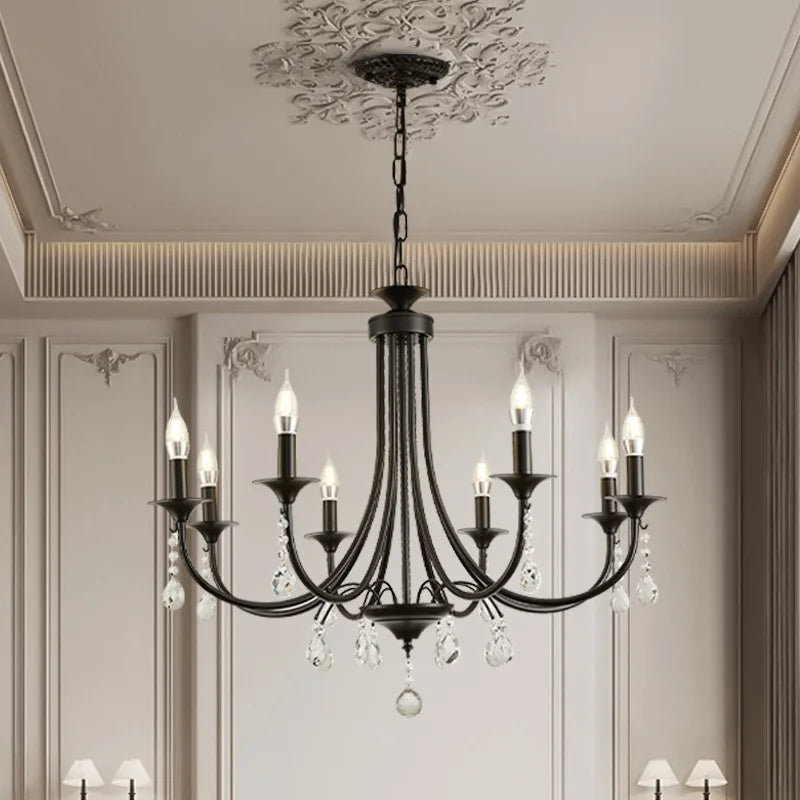 Black Metal Crystal Chandelier: Artistic LED Lighting for Home Decor
