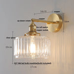 Copper Pull Chain LED Wall Light with Clear Glass Rotate Bedside Lamp