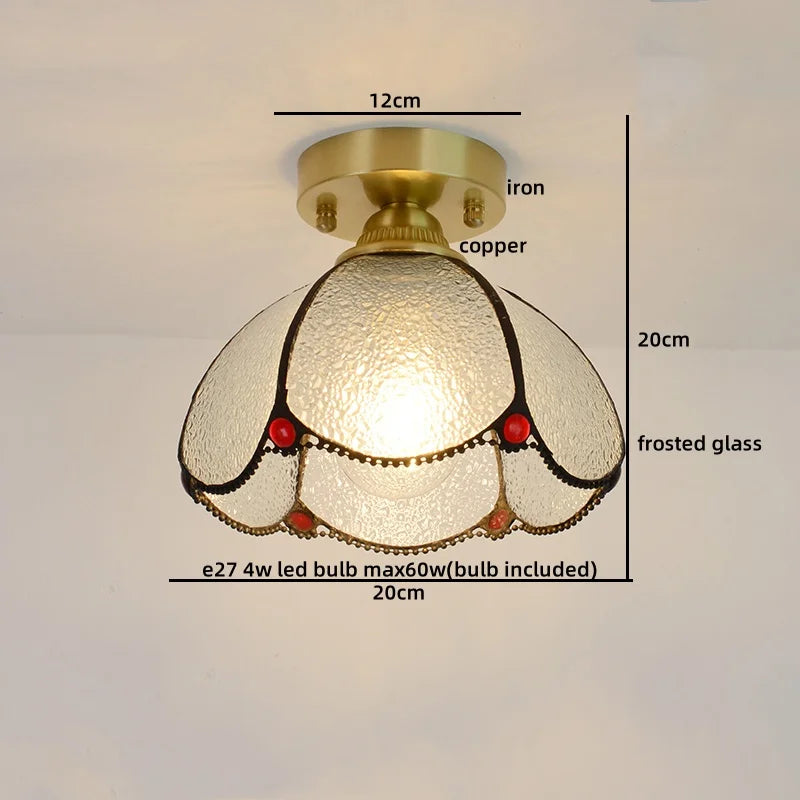 Modern Glass Copper LED Ceiling Light Fixture for Balcony, Living Room, Porch.