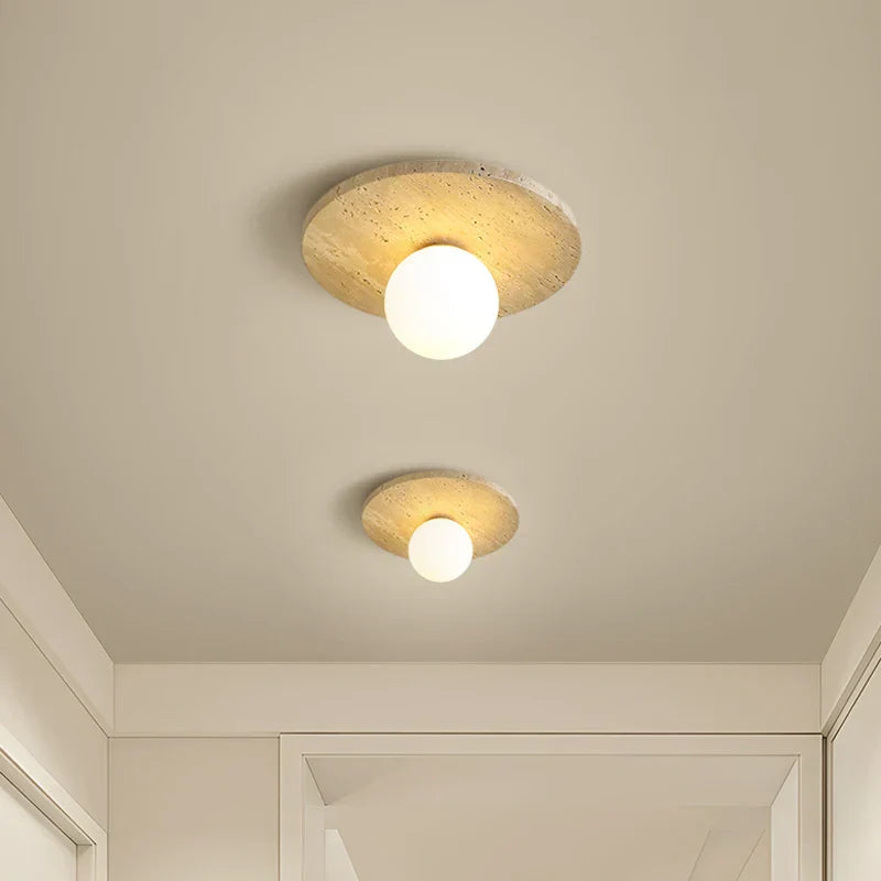 Yellow Travertine Glass Stone LED Ceiling Lamp