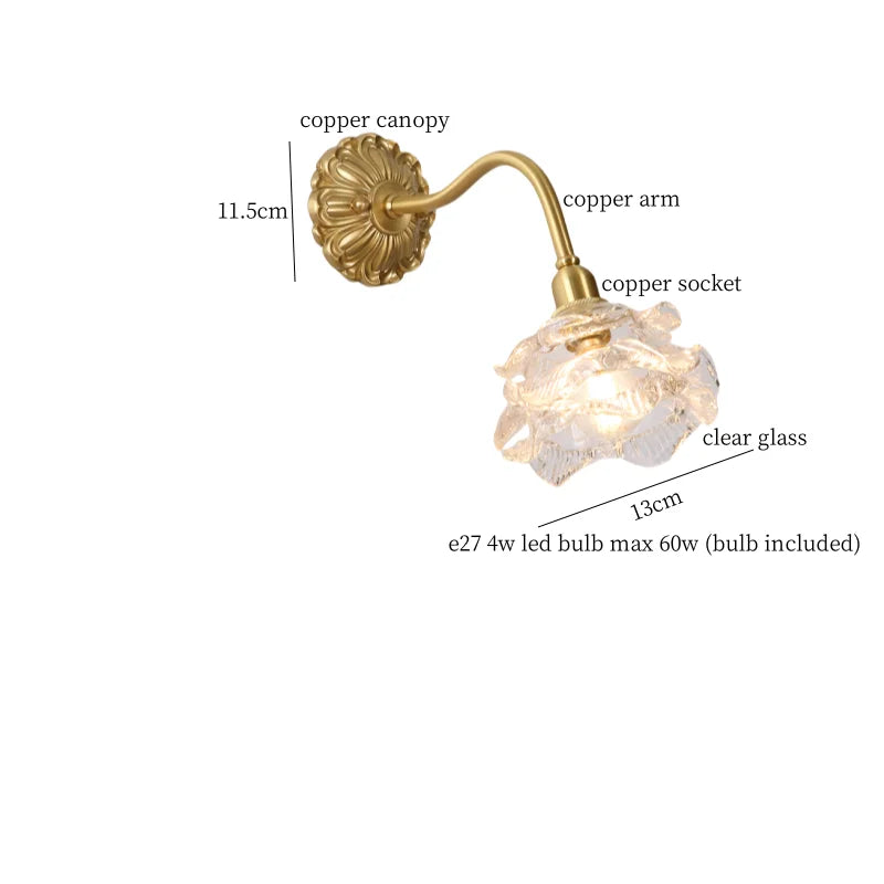 Afralia™ Glass LED Wall Light Fixture Bedroom Stair Living Room Bedside Lamp Vintage Copper