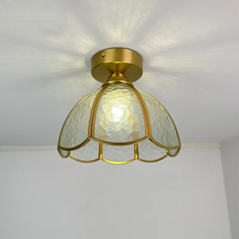 Modern Glass Copper LED Ceiling Light Fixture for Balcony, Living Room, Porch.