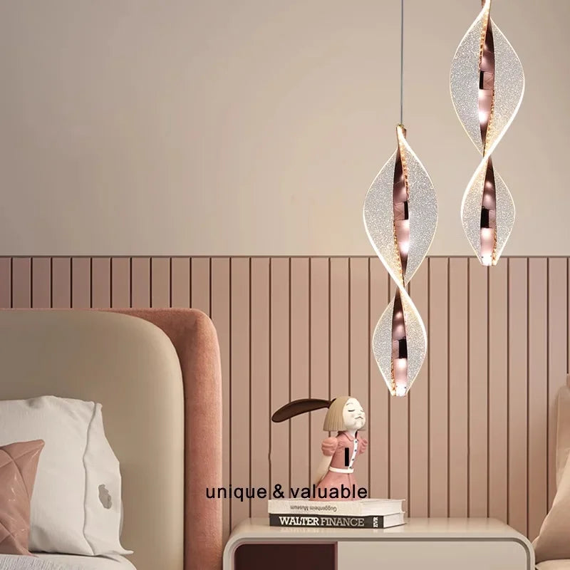 Spiral Gold LED Chandelier Acrylic Pendant Lights for Modern Bedside Stairs