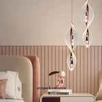 Spiral Gold LED Chandelier Acrylic Pendant Lights for Modern Bedside Stairs