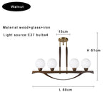 White Glass Ball Chandelier Dimmable Wooden Modern Dining Room Light