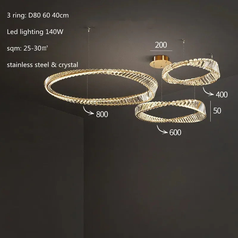 Luxury Gold Crystal Pendant Lights Dimmable LED Modern Living Room Fixture