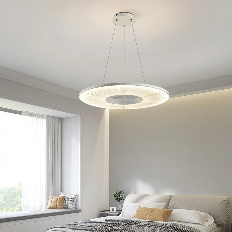 Afralia™ White Pleated Fabric Ferris Wheel Pendant Chandelier - Modern Nordic Indoor LED Lighting