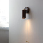 Nordic LED Wall Lamp Rotate Walnut Pull Chain Switch Mirror Light