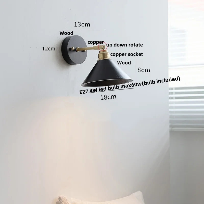 Black Wood LED Wall Sconce Rotatable Stair Light, Modern Nordic Design