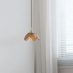 Amber Glass LED Pendant Light Fixture Nordic Modern Copper Hanging Lamp