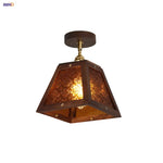 Vintage Wood & Copper Rotatable Ceiling Light - Amber Glass LED Fixture