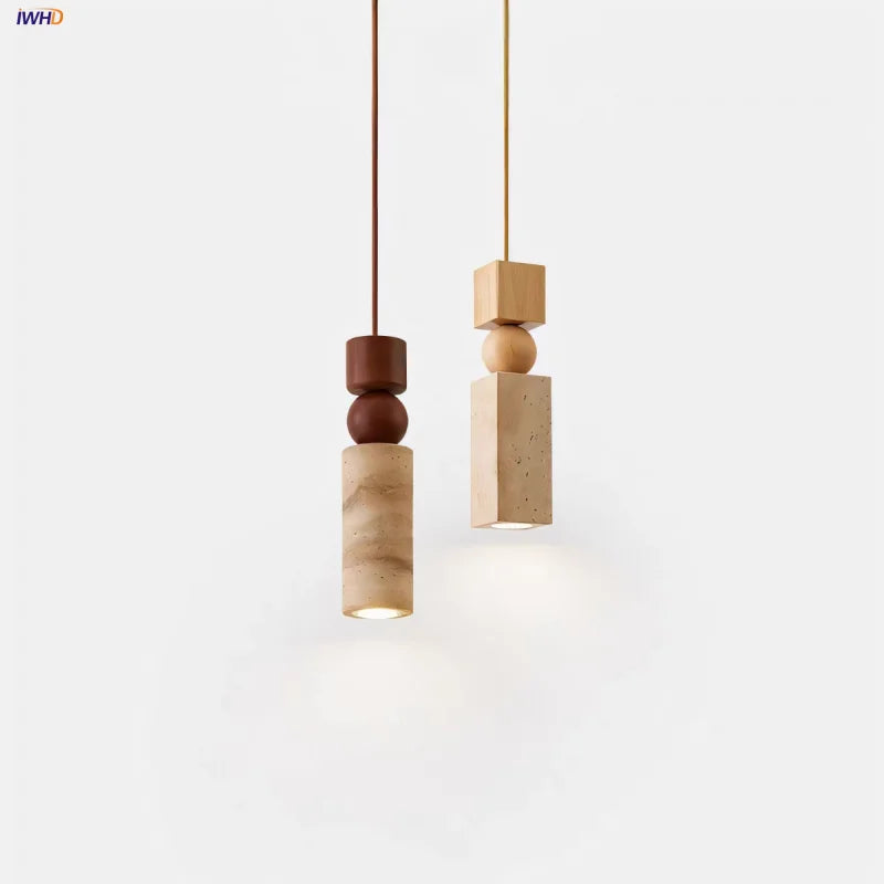 Wood LED Pendant Lamp - Wabi Sabi Yellow Travertine