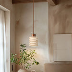 Wabi Sabi Yellow Travertine Stone LED Pendant Light for Living Room and Bar Counter