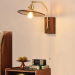 Walnut Wood LED Wall Light Nordic Modern Glass Pull Chain Switch