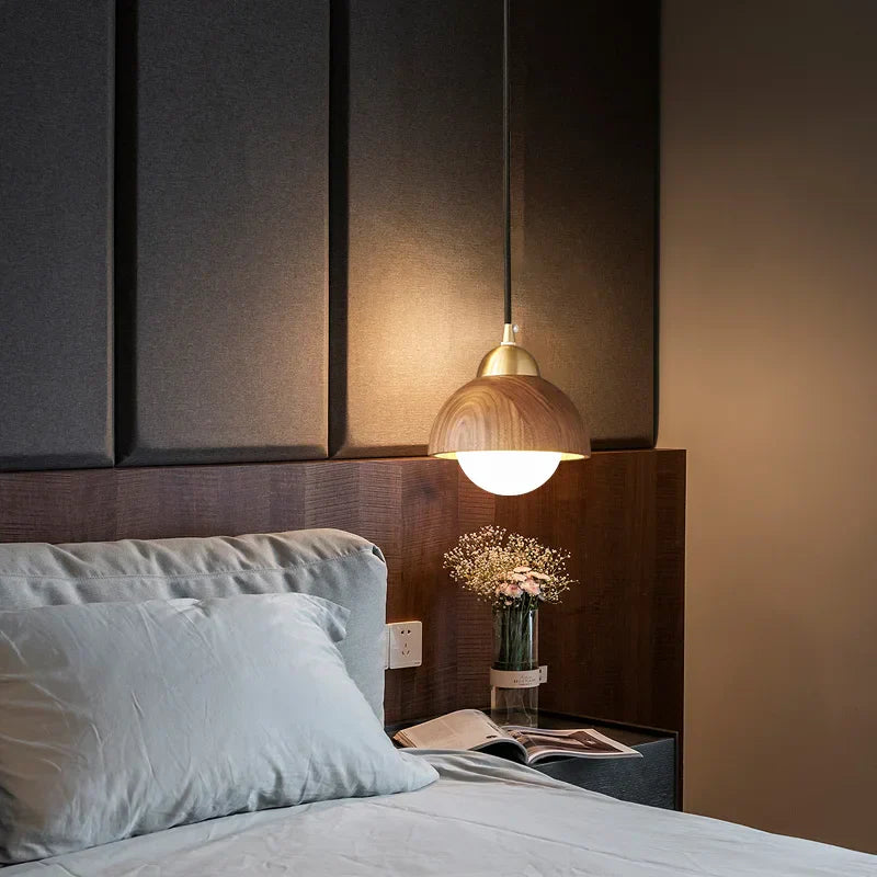 Walnut Wood LED Pendant Light with Vintage Copper Finish