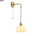 Glass Copper LED Wall Lights with Knob Switch, Modern Bedside Lamp