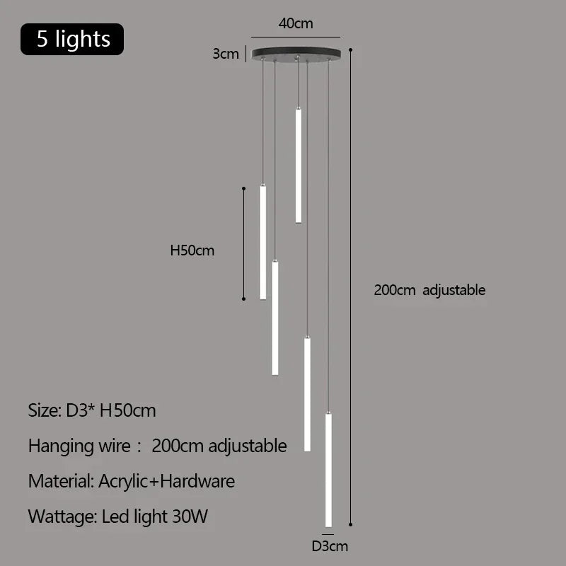 Modern Luxury LED Stair Pendant Chandelier Light for Villa