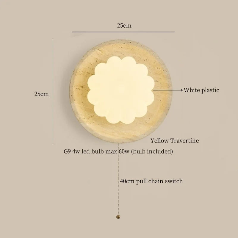 Afralia™ Modern Cotton LED Wall Lamp Pull Chain Switch Yellow Travertine Nordic Bedroom Living Room
