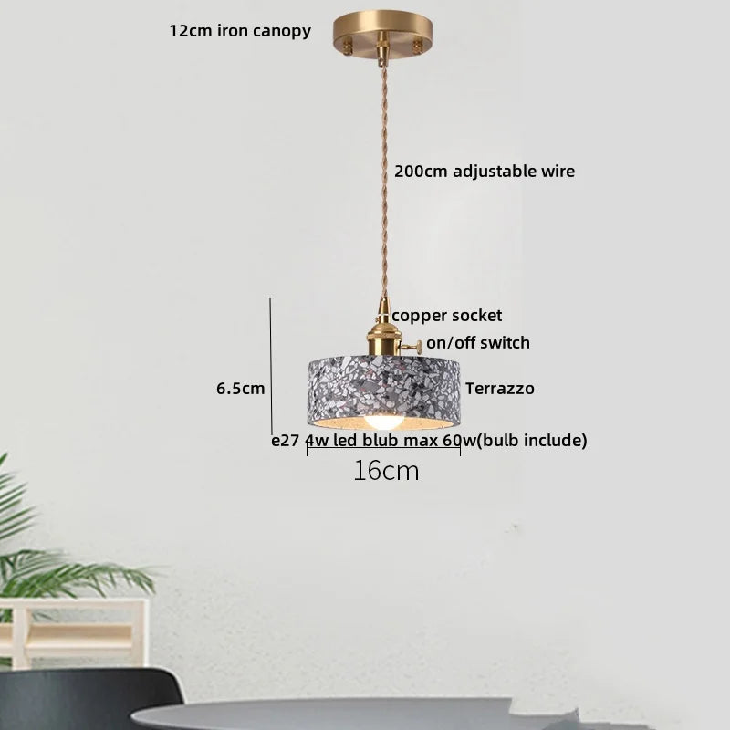 Afralia™ Terrazzo Stone LED Pendant Light: Modern Minimalism for Dining Room, Kitchen, Balcony