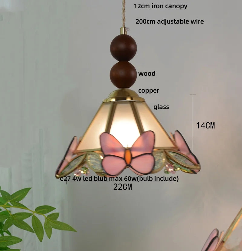Clear Glass LED Pendant Light Tiffany Butterfly Hanging Lamp