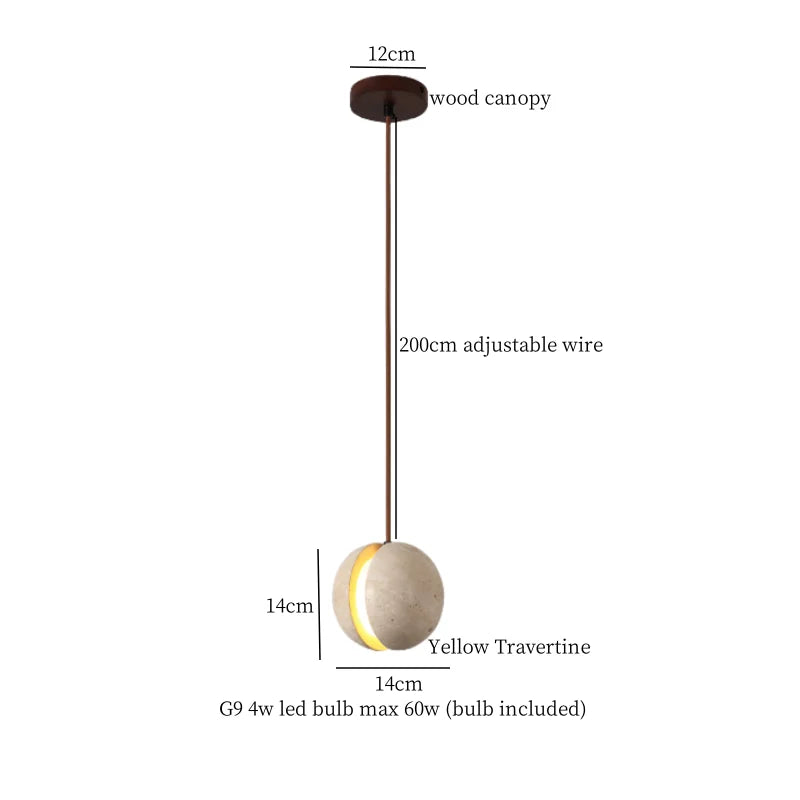 Stone LED Hanging Lamp Yellow Travertine Nordic Minimalism Pendant Lighting