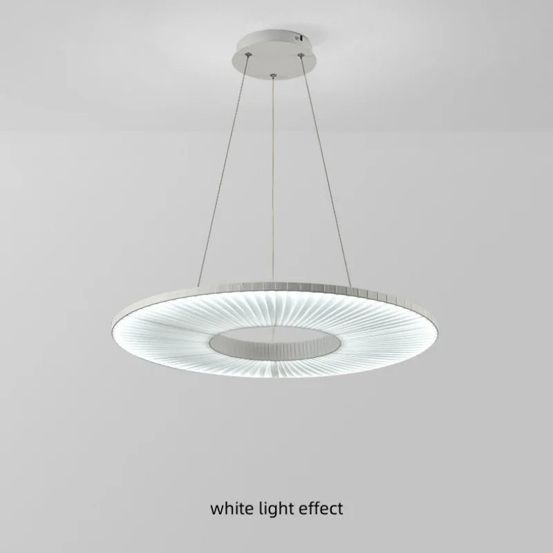 Afralia™ White Pleated Fabric Ferris Wheel Pendant Chandelier - Modern Nordic Indoor LED Lighting