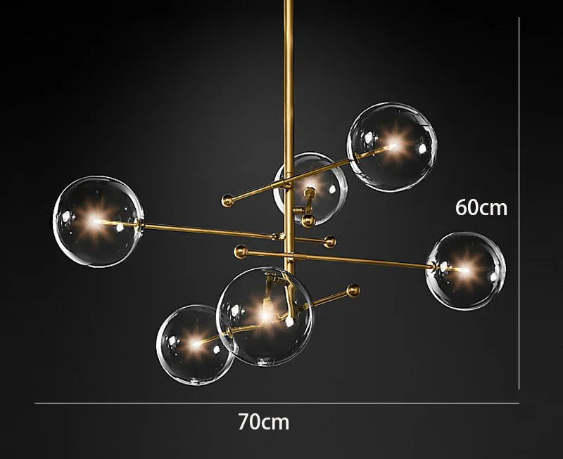 Black Gold Glass LED Chandelier for Living Room Bedroom Restaurant