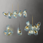 Blue Glass Flower Ceiling Chandelier Copper Hanging Lamps