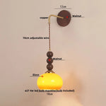 Modern LED Walnut Wood Wall Lights with Glass Shade & Pull Chain Switch