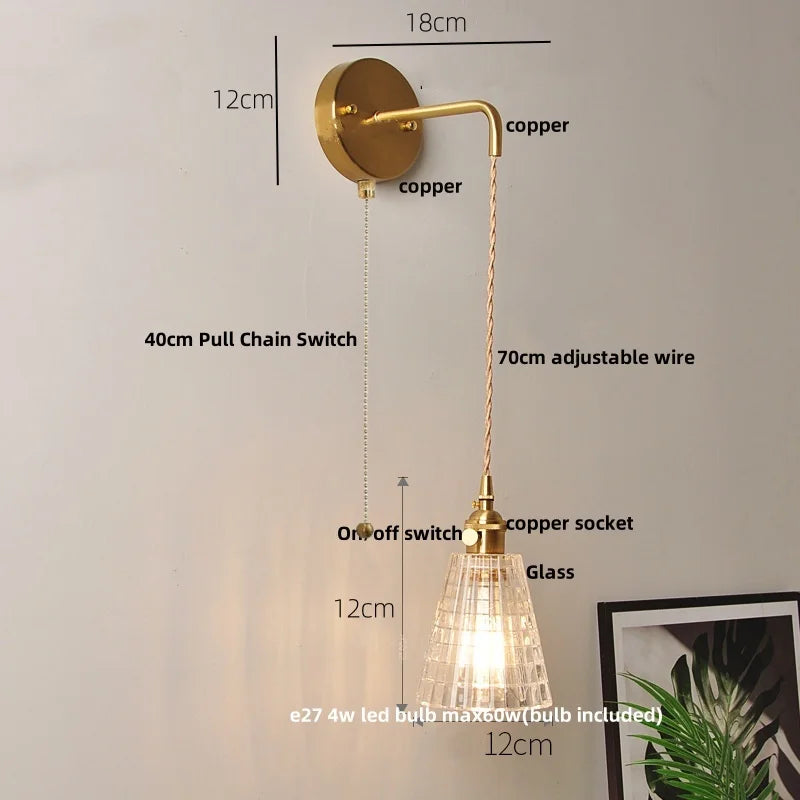 Clear Glass LED Wall Light with Pull Chain Switch for Modern Decor