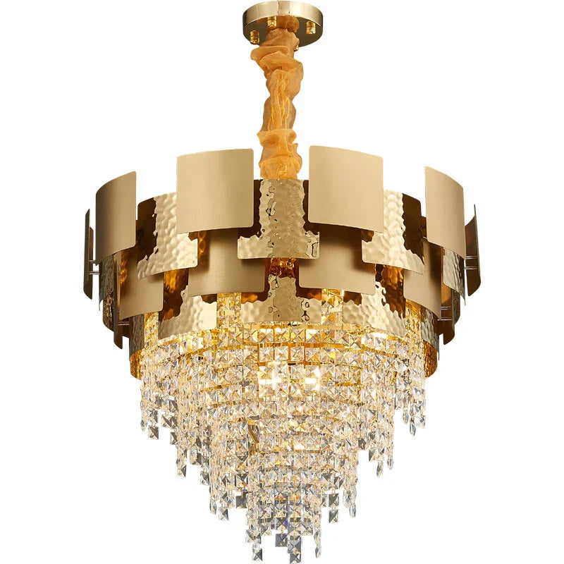 Golden Crystal Stainless Steel Pendant Light for Stylish Foyer