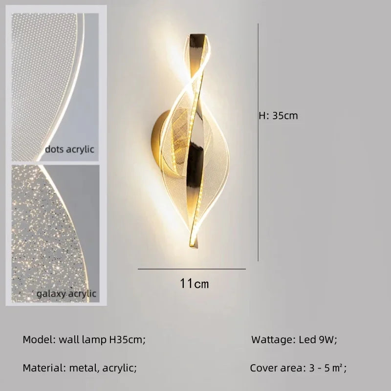 Spiral Gold LED Chandelier Acrylic Pendant Lights for Modern Bedside Stairs