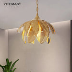 Gold Leaves Chandelier Small Pendant Lighting for Kitchen Island Hallway E27 Socket