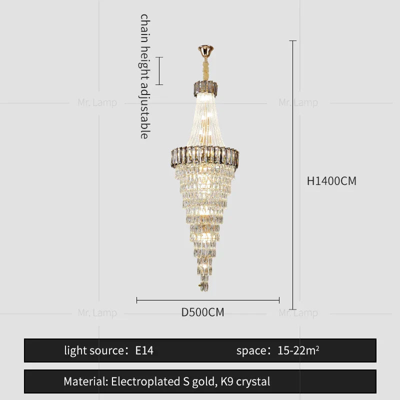 Crystal Chandelier: High-End Duplex & Spiral Staircase Light for Luxury Living Spaces
