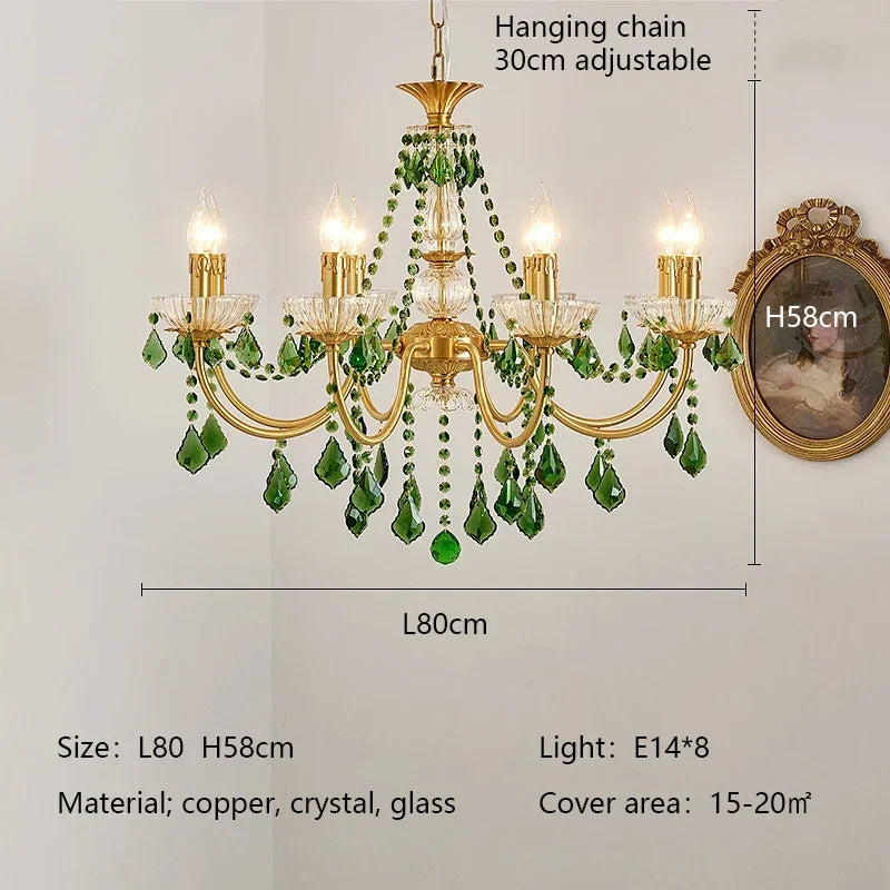 Green Crystal Chandelier for Living Room - Bohemian Style LED Pendant Lighting