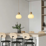 Wabi Sabi Yellow Travertine LED Pendant Lamp Wood Hanging Lights