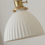 Afralia White Ceramic LED Pendant Light with Walnut Wood Accent - Modern Nordic Design